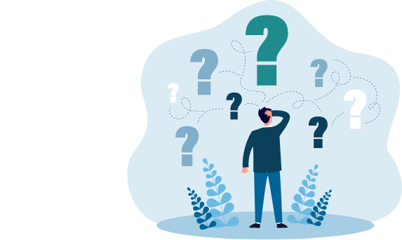 man with question marks