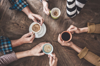 people having coffee together